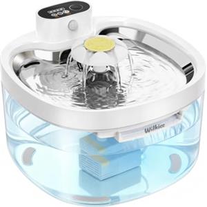 WILKIEE Fontanella Per Gatti Senza Fili,2.8L Fontana Per Gatti,Bianco Trasparente | 4000 Mah,3 Filtri,Ultra-Silenzioso,Con Modalità Sensore E Timer,Ciotola In Acciaio Inox,Per Gatti E Cani Di Piccola Taglia.