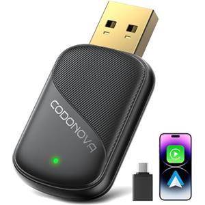 CODONOVA Mini CarPlay Wireless e Android Auto per Navigazione GPS Auto, Nero | USB A/C Dorato, Riconnessione Automatica, Stabile su Strade Dissestate, iPhone iOS 10+ e Android 10+, Viaggi e Uso Quotidiano