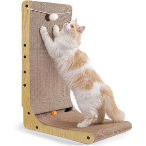 Gimars Tiragraffi per gatti a forma di L ispessito 68 cm, tiragraffi con palline di peluche e erba gatta, Grattacielo in cartone di grandi dimensioni montato a parete, Giocattoli per proteggere i