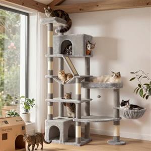 Feandrea Albero per Gatti XL, Torre Tiragraffi in Sisal, con Doppia Base | 6 Aree di Riposo, per Gatti Grandi, 105 x 45 x 188,2 cm, Grigio Tortora, Collezione CLAWFY PCT016G101