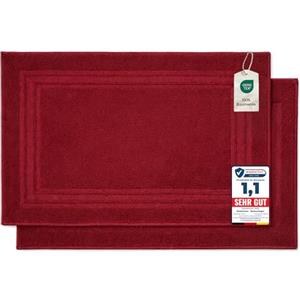 Komfortec Tappeto Bagno Set di 2 in Spugna di Cotone 50x70 cm | Tappetino Bagno 100% Cotone, Assorbente, Morbido, Lavabile in Lavatrice, 600 g/m², Aurora Rossa