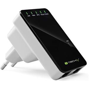 Techly 301078 Ripetitore Router Wireless 300N da Muro Repeater2 Nero/Bianco