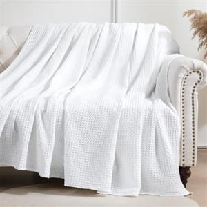 Sonive Coperta Cotone Waffle, 228x228cm, Plaid Dolce e Caldo, Bianco | Leggera per Divano, Ideale per Tutto l'Anno, Certificata OEKO-TEX®