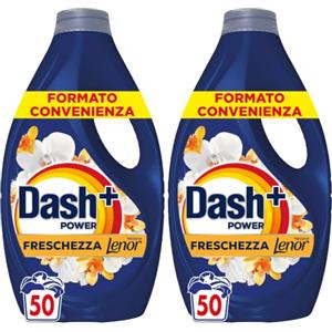 Dash Power Detersivo Liquido Lavatrice, 50 Lavaggi, Freschezza Di Lenor, Oro e Fiori di Vaniglia, Freschezza che dura 7 Giorni, Pulizia Impeccabile, 2250 ml (Confezione da 2)
