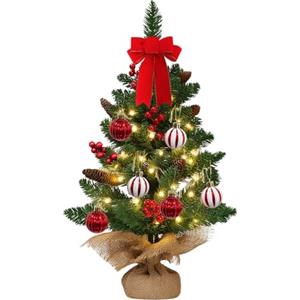 JINGTOPS Mini Albero di Natale 60cm, Albero di Natale Piccolo | con 20 Luci Incorporate, Decorazioni Tavola Natale, decorato artificialmente per Cucina, Soggiorno, Cameretta e Ufficio