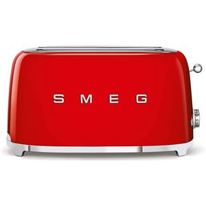Smeg, Tostapane 2x4 TSF02RDEU, 2 Scomparti per 4 fette, 6 Livelli di Doratura, Funzione Riscaldamento, Scongelamento e Bagel, Espulsione Automatica de