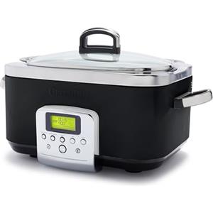 GreenPan Elite 8-in-1 Slow Cooker programmabile da 6L,coperchio lavabile in lavastoviglie e vassoio rimovibile, ceramica sana senza PFAS antiaderente, cottura,soffritto,cestello a vapore,arrosto,nero