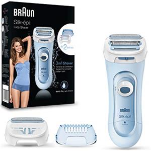 Braun Silk-épil LS5-160 Rasoio Donna Elettrico senza Fili, Rifinitore e Sistema Esfoliante Wet&Dry 3 in 1 con 2 Accessori, Blu
