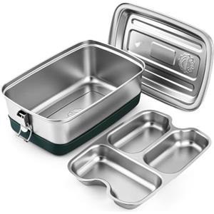 Aurinovellia Lunch Box in Acciaio Inossidabile, Portapranzo con 3 Scomparti, 2000ml Contenitore Porta Pranzo, Bento Box, Schiscetta Pranzo, Scatole Bento, Contenitore Pranzo, per Adulti e Bambini