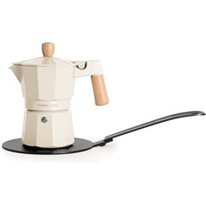 CREATE / THERA MOKA RETRO/Caffettiera italiana con adattatore per induzione Bianco Panna/Capacità 6 tazze, alluminio, 350 ml, adatta a gas, piano cottura elettrico o vitroceramica
