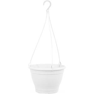 Greemotion Vaso fiori sospeso in plastica Lea, fioriera sospesa rotonda con gancio, vaso da appendere, diametro ca. 25 cm, altezza ca. 16,7 cm, bianco
