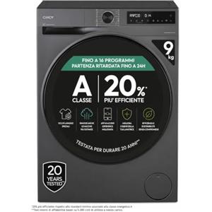 Candy ProWash 550 Lavatrice 9 Kg, 1400 Giri, Classe A-20%, Grigio | Motore Inverter BPM, Vapore, Mix Power System, Partenza Ritardata, Wi-Fi, App hOn, 16 Programmi, BP 49SBL8G-S