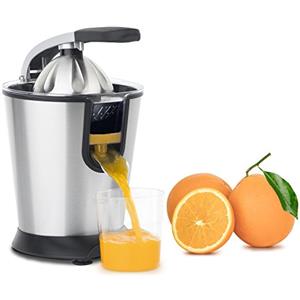 H.Koenig AGR80 Spremiagrumi elettrico professionale, 160W, leva e filtro in acciaio inox, beccuccio salvagoccia, senza BPA, potente, parti lavabili in lavastoviglie, colore argento