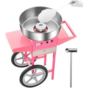 VEVOR Macchina Elettrica per Zucchero Filato con Carrello, Macchina per Zucchero Filato 1000 W con Ciotola in Acciaio Inox 52 cm, Misurino per Zucchero Cassetto, per Compleanni, Feste, Rosa