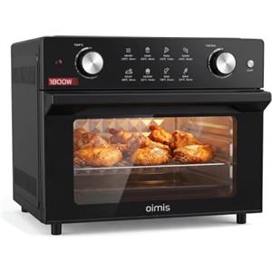 OIMIS Friggitrice Ad Aria Capacità 30-230℃, 1800W, 8-in-1 Airfryer, Ricettario | 30L, Porta in vetro rimovibile, tecnologia aria calda 360°, 8 programmi, forno multifunzione, Manopola meccanica,4 accessori