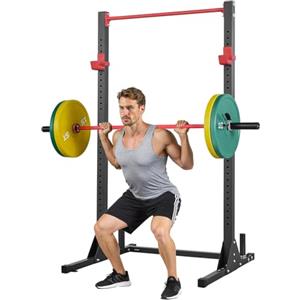 VEVOR Attrezzatura Multifunzionale per Panca Power Rack con Ganci a J Regolabili a 28 Livelli, Allenamento della Forza per 362 kg, Palestra Domestica per Squat con Bilanciere, Sollevamento Pesi
