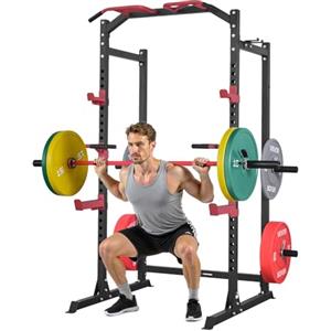 VEVOR Basic Power Rack per Allenamento da Palestra Domestica, Bilanciere e Altezza Regolabile, Attrezzatura per Allenamento di Forza in Palestra con Ganci a J e Altro per Distensioni su Panca