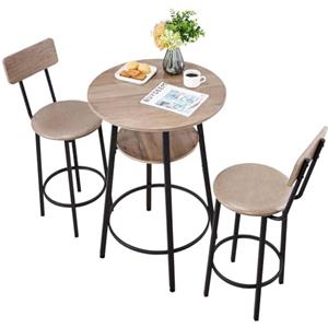 VEVOR Set Mobili da Bar Tavolo Sedie da Cucina 3 Pezzi con 2 Sgabelli da 350 x 420 x 920 mm, Tavolo da Pub Rotondo da 900 x 900 x 910 mm, Adatto per Ufficio, Sala da Pranzo, Stile Industriale