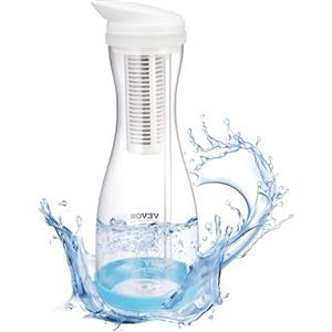 VEVOR Brocca Filtrante per Acqua, Erogatore per Acqua in Vetro da 6 Tazze, Sistema di Filtraggio dell'Acqua Rapido, Adatto al Frigorifero, Senza BPA, Durata 3 Mesi o 800 L, Riduce Cloro, Ruggine
