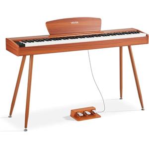 VEVOR Pianoforte Digitale a 88 Tasti, Tastiera Pianoforte con Altoparlanti, Leggio, Supporto, Pedale Sustain, Funzione di Registrazione, 280 Toni, Connessione Wireless, per Principianti, Colore Legno