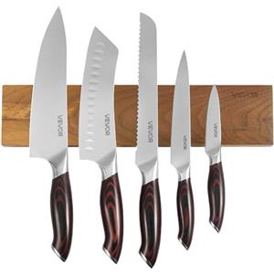 VEVOR Set di Coltelli da 6 pz con Portacoltelli Magnetico, in Acciaio Inossidabile ad Alto Tenore di Carbonio, con Impugnatura Ergonomica e Resistente alla Rottura, Striscia Magnetica Effetto Noce