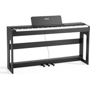 VEVOR Pianoforte Digitale a 88 Tasti Pesati, Tastiera Pianoforte Pesati con Altoparlante, Pedale Sustain, Adattatore CC, Supporto, 280 Toni, Connessione Wireless, per Principianti, Nero