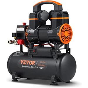 VEVOR Compressore d'Aria a Secco Portatile 8L, Senza Olio, Motore 900W, Velocità 2800 giri/min, per Aerografo Inchiodatura, Rumore 70dB 2 Silenziatori, Temperatura -50℃ - 40℃