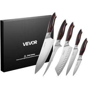 VEVOR Set di Coltelli da Cucina da 5 Pezzi, in Acciaio Inossidabile ad Alto Tenore di Carbonio, Coltello da Cucina con Impugnatura Ergonomica e Resistente alla Rottura per un Taglio Preciso