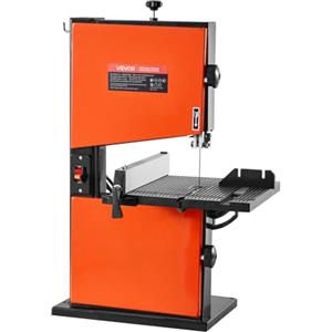 VEVOR Troncatrice a Nastro da Banco per Lavorazione Legno Motore Potenza Nominale 373W Larghezza di Taglio max. 229mm, Banco da Lavoro 300x300 mm Intervallo di Inclinazione da 0 a 45°