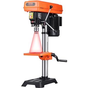 VEVOR Trapano a Colonna da Banco Motore a Induzione da 550 W Trapano da Tavolo Velocità Regolabile 550/950/1500/2000/2500 giri/min, Piano di Lavoro Inclinabile da 0 a 45°, per Legno e Metallo
