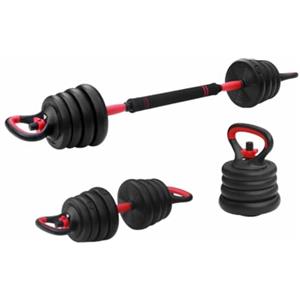 FITPADDY Set Pesi 3-in-1 regolabile 15 kg - Manubri, Bilanciere e Kettlebell Multifunzione - Kit Pesi Componibili per Home Fitness e Palestra - Impugnatura Antiscivolo e Barra Imbottita
