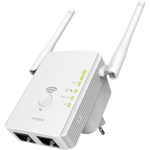 STRONG Ripetitore WiFi 300 Mbps da presa muro - Amplificatore WiFi potente per casa, WiFi extender con WPS, 2 porte LAN, modalità access point, copertura segnale stabile