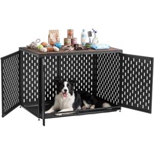 VEVOR Gabbia per Cani, Mobile a Cuccia Decorativo Resistente da 1070 mm in Acciaio, con Tavolino a 3 Ante, Vassoio Rimovibile e Serrature Antifuga, Colore Nero, per Cani di Piccola e Media Taglia
