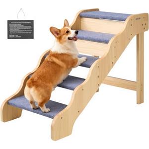 VEVOR Scale in Legno per Animali Domestici con 5 Gradini per Letti Alti, Divani e Auto, Capacità di Carico di 68 kg, Superficie Antiscivolo, Scaletta Stabile per Cani e Gatti di Piccola, Media Taglia