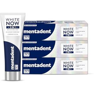 Mentadent Dentifricio White Now 3in1 Original, Tecnologia Triple Light, Sbiancante, 3x75ml