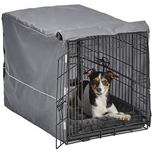 MidWest Homes for Pets New World Kit di gabbia per cani a doppia porta, 76 cm, include una gabbia a due porte, letto grigio abbinato e copertura per gabbia, per razze di taglia media