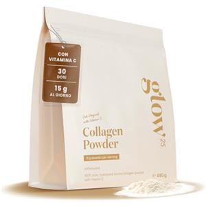 Glow25® Collagene in polvere [450g] - con vitamina C | Collagene idrolizzato con vitamina C - Peptidi di tipo I e III - Buona solubilità