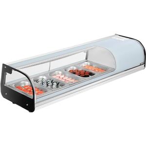 VEVOR Vetrina Refrigerata per Sushi Commerciale da 52 L, 5 Teglie con Vetro Curvo, Illuminazione a LED e Controllo Digitale della Temperatura, Frigorifero per Bancone Ristorante Negozio