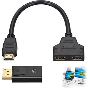 dravix Set di 2 adattatori splitter HDMI e DisplayPort a HDMI, kit multimediale, 1080P HDMI maschio a doppia femmina 1 a 2 e 4K DP a HDMI, convertitore per PC, monitor, proiettore e TV