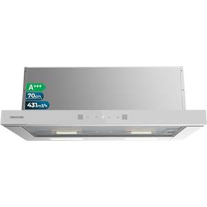 Cecotec Cappa Aspirante 70cm Telescopica Bolero Flux TLT 704400 Glass White A+++. Aspirazione 431,2m³/h, Basso Consumo, Motore DC, Controllo Movimento e Touch, Vetro Frontale Bianco, Acciaio Inox