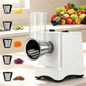 Normodic Affetta verdure elettrica professionale, 250 W, 5 in 1, in acciaio inox | 5 lame e grande fessura per frutta, verdura, formaggio, ideale per l'uso quotidiano