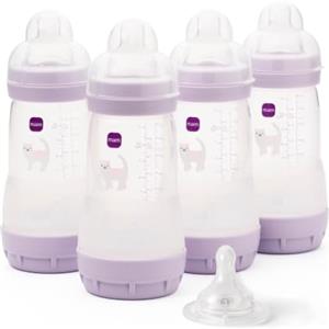 MAM Biberon 4x Easy Start Anti-Colic 260 ml con Tettarella Misura 3, Rosa | Set da 4, Biberon anti-colica 2+ mesi, Auto-sterilizzante in 3 minuti, Tettarella in silicone SkinSoft, Senza BPA e BPS