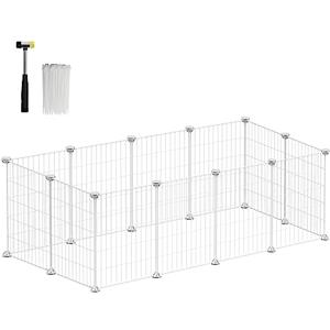 SONGMICS Recinto per Animali di Piccola Taglia, Recinzione Personalizzabile per Criceti, Conigli, Rete in Metello, Include Martelletto e Fascette, per Uso Interno, Bianco LPI001W01