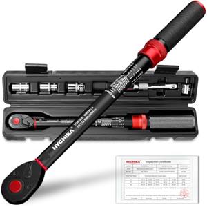 HYCHIKA BETTER TOOLS FOR BETTER LIFE HYCHIKA Chiave Dinamometrica 1/2" 40-220 Nm - Precisione ±2%, 72 Denti Doppio Senso, Sistema Click, con Adattatore 3/8", Prolunga e Bussole (17, 19, 21mm).