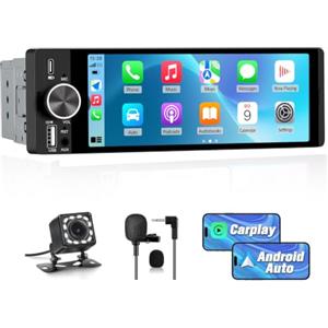 Hexinex 6,28 pollici Autoradio 1 DIN con Schermo CarPlay & Android Auto | Car Radio con Bluetooth FM AM RDS GPS AUX Tipo-C Telecamera posteriore