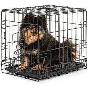 lionto Gabbia per Cani e Gatti, Pieghevole, 45 x 31 x 36 cm, Nero | Box di transporto in metallo con vaschetta in plastica, divisorio e chiusure sicure per auto, viaggio, e veterinario