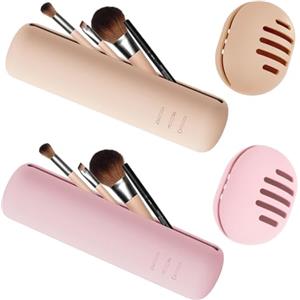 SDFWGG 2 Pezzi Porta Pennelli da Trucco da Viaggio 2 Spugnetta Make Up Ovali Viaggio Custodia Pennelli da Trucco Porta Beauty Organizer Cosmetici in Silicone