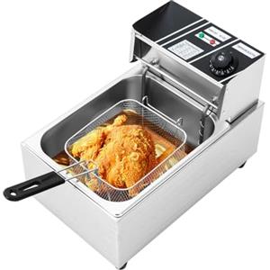 BAOCHADA Friggitrice ad olio da 6 l, 220 V, 2500 W, friggitrice elettrica con regolazione continua della temperatura e scolapiatti olio per uso commerciale e domestico