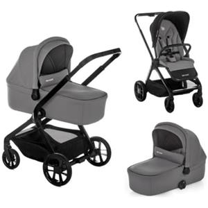 Be Cool Kombo, Passeggino 2 in 1 con Navicella Rigida Rialzabile e Seduta Reversibile, Chiusura Automatica con una Mano, dalla Nascita fino a 22 kg, Grigio