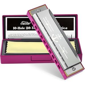 Eastar Major Blues Diatonic Harmonica, 10 fori Armonica di C chiave per bambini, adulti, studenti, con custodia rigida e tela, Rosa